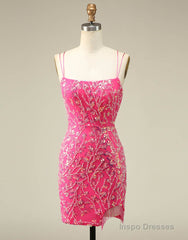 Gorgeous Sparkly Double Spaghetti Straps Tight Homecoming Dress With Fringe
