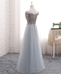A Line Lace Tulle Off Shoulder Long Evening Prom Dress, Evening Prom Dress