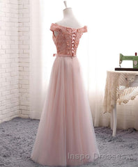 A Line Lace Tulle Off Shoulder Long Evening Prom Dress, Evening Prom Dress