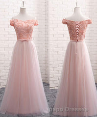 A Line Lace Tulle Off Shoulder Long Evening Prom Dress, Evening Prom Dress