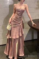 A-Line Pink Prom Dress features spaghetti straps Evening Dresses
