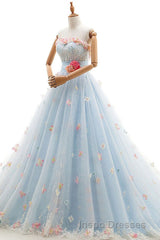 Charming Light Blue Tulle Sweetheart Ball Gown Court Train Wedding Dress
