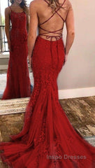 Chic Trumpet Spaghetti Straps With Lace Appliques Light Blue Evening Prom Dress