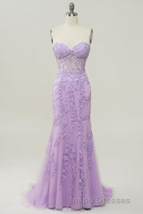 Coral Sweetheart Lace-Up Long Mermaid Evening Prom Dress with Appliques