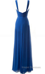 Simple Cheap Blue Sweetheart Long Ruffles Chiffon Bridesmaid Dress