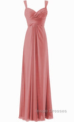 Simple Cheap Blue Sweetheart Long Ruffles Chiffon Bridesmaid Dress