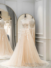 Cute Tulle Sweetheart Long Party Dress with Lace, Beautiful A-Line Evening Prom Dress
