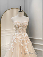 Cute Tulle Sweetheart Long Party Dress with Lace, Beautiful A-Line Evening Prom Dress