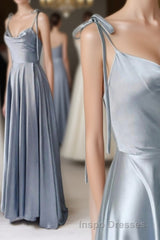 Simple Satin Long Evening Prom Dress, A-Line Spaghetti Straps Evening Prom Dress