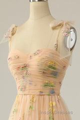 Champagne Lovely Tulle Lace Long Evening Prom Dress, Champagne Evening Prom Dress