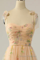 Champagne Lovely Tulle Lace Long Evening Prom Dress, Champagne Evening Prom Dress