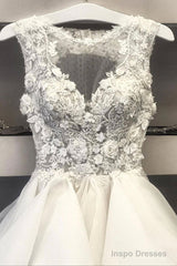 White Lace Short Prom Dresses, A-Line Lace Evening Dresses