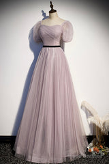 A-Line Tulle Long Prom Dresses, Simple Evening Dresses
