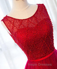 A Line Round Neck Tulle Long Evening Prom Dress, Lace Evening Prom Dress