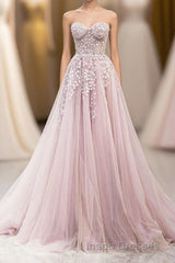 Cute Tulle Sweetheart Long Party Dress with Lace, Beautiful A-Line Evening Prom Dress