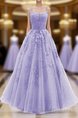Light Purple Straps Lace-Up Long Formal Dress, Light Purple Long Evening Prom Dress Evening Prom Dress
