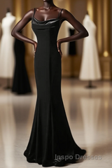 Black Straps Velvet Low Back Long Formal Dress, Black Velvet Evening Prom Dress Evening Prom Dress