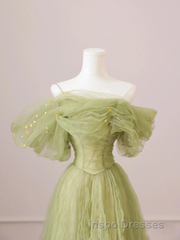 Green Floor Length Simple Off Shoulder Long Formal Dress, Green A-Line Evening Prom Dress