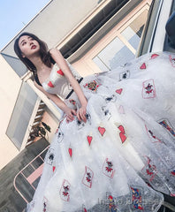 Unique White Tulle Long Prom Dress White Evening Dress