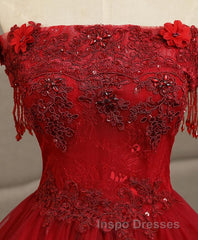 Burgundy Tulle Lace Long Evening Prom Gown Burgundy Tulle Lace Formal Dress