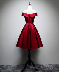 Simple Satin Burgundy Short Evening Prom Dress, Burgundy Homecoming Dress