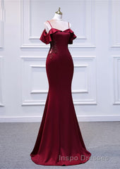Wine Red Mermaid Sweetheart Straps Long Formal Dress, Wine Red Evening Prom Dress