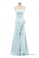 Pink Strapless Ruffled Mermaid Long Bridesmaid Dress