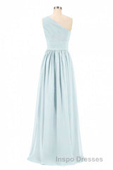 Dusty Blue Chiffon One-Shoulder Banded Waist Bridesmaid Dress