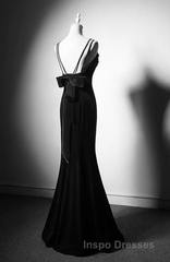 Black Straps Velvet Low Back Long Formal Dress, Black Velvet Evening Prom Dress Evening Prom Dress