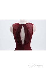 Burgundy Chiffon A-line Pleated Long Bridesmaid Dress
