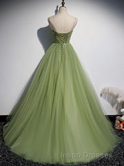 Green Tulle Long Evening Prom Dress, Green Tulle Formal Dress