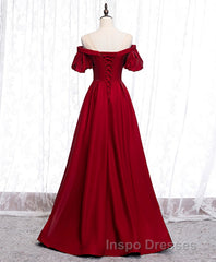 Simple Sweetheart Burgundy Satin Long Evening Prom Dress, Burgundy Evening Prom Dress