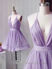 Simple Pink Tulle Short Evening Prom Dress, Pink Cocktail Dress