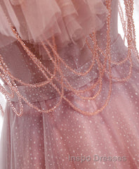 Pink Sweetheart Tulle Long Evening Prom Dress, Pink Tulle Formal Dress, 1