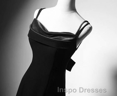 Black Straps Velvet Low Back Long Formal Dress, Black Velvet Evening Prom Dress Evening Prom Dress