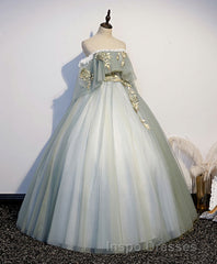 Green Tulle Lace Long Evening Prom Dress, Green Tulle Sweetheart Dress