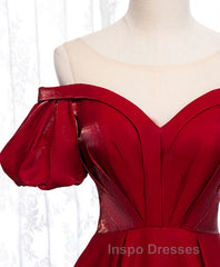 Simple Sweetheart Burgundy Satin Long Evening Prom Dress, Burgundy Evening Prom Dress