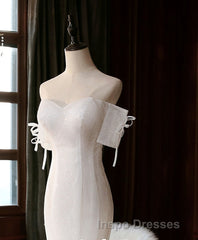 White Sequin Mermaid Long Evening Prom Dress, White Wedding Dress
