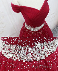 Burgundy Tulle Sequin Short Evening Prom Dress, Burgundy Homecoming Dress, 1