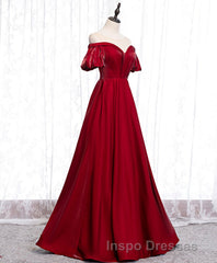 Simple Sweetheart Burgundy Satin Long Evening Prom Dress, Burgundy Evening Prom Dress