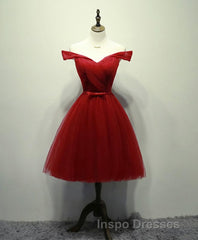 Simple V Neck Tulle Off Shoulder Short Evening Prom Dress, Pink Homecoming Dress