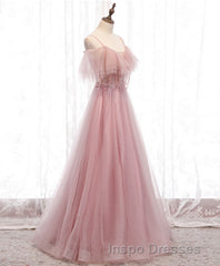 Pink Sweetheart Tulle Long Evening Prom Dress, Pink Tulle Formal Dress, 1