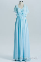 Blue Chiffon A-line Long Convertible Bridesmaid Dress
