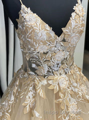 Champagne V Neck Tulle Lace Long Evening Prom Dress Evening Prom Dress