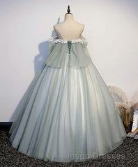 Green Tulle Lace Long Evening Prom Dress, Green Tulle Sweetheart Dress