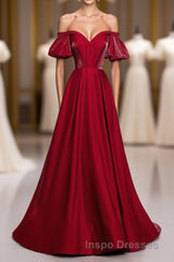 Simple Sweetheart Burgundy Satin Long Evening Prom Dress, Burgundy Evening Prom Dress