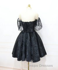 Black Sweetheart Tulle Short Lace Evening Prom Dress, Lace Homecoming Dress