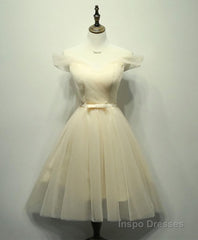 Simple V Neck Tulle Off Shoulder Short Prom Dress, Pink Homecoming Dress