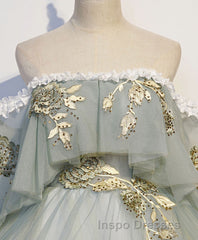 Green Tulle Lace Long Evening Prom Dress, Green Tulle Sweetheart Dress