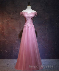 Burgundy Tulle Lace Off Shoulder Long Evening Prom Dress, Burgundy Lace Evening Prom Dress